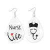 Faux Leather White Teardrop Nurse Life Earrings