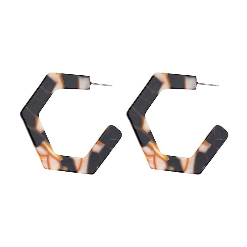 Faux Tortoise Shell Hexagon Hoop Earrings