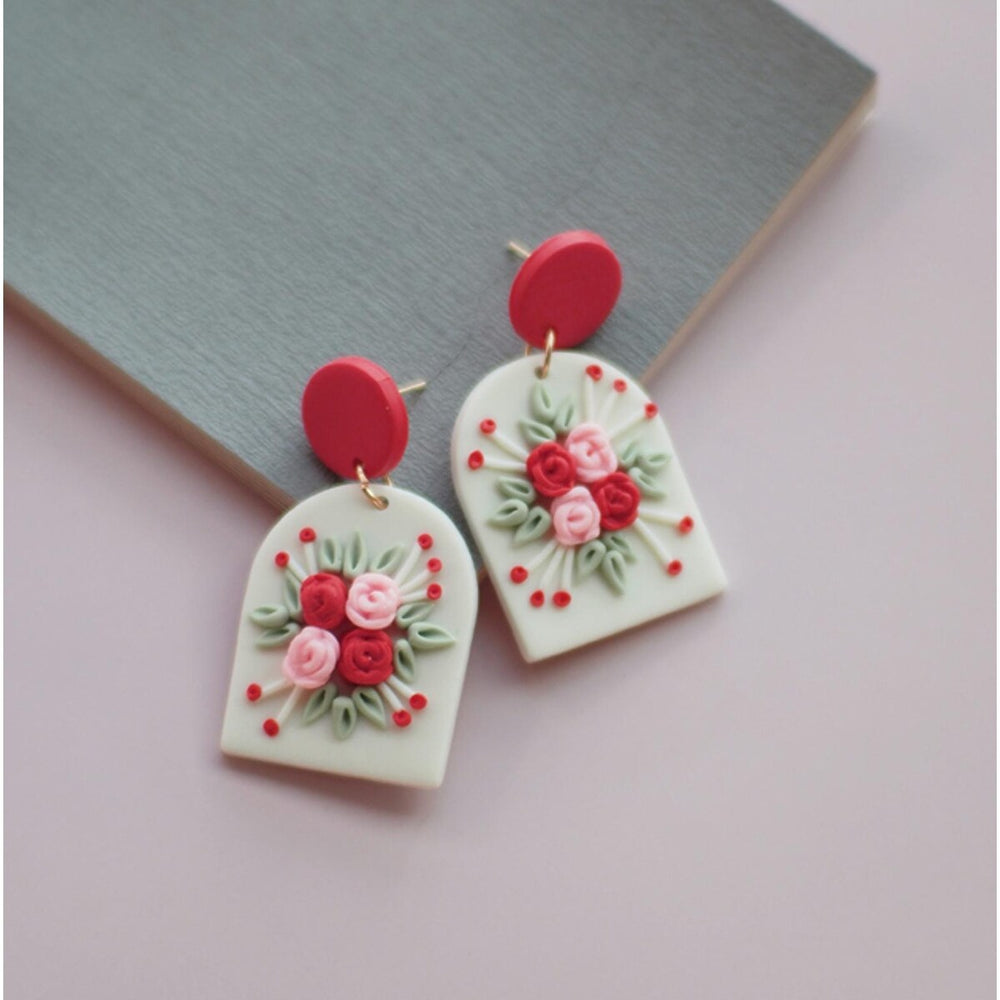 Floral Arched Clay Drop Earrings