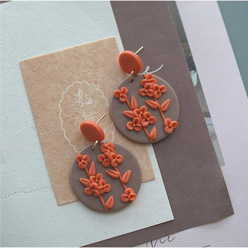 Floral Dual Circular Clay Drop Earrings