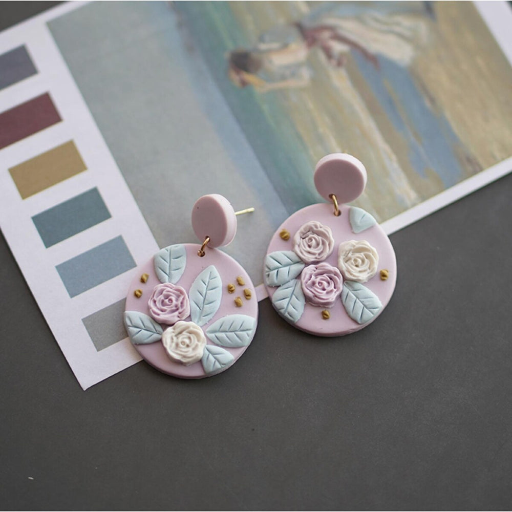 Floral Dual Circular Clay Drop Earrings