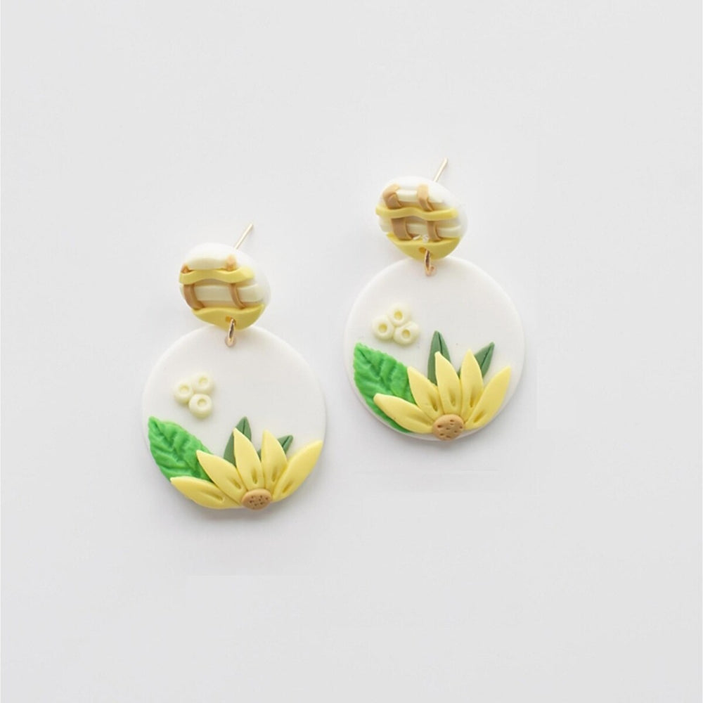 Floral Dual Circular Clay Drop Earrings