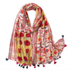 Floral Lightweight Scarf with Tassels in Red Hues