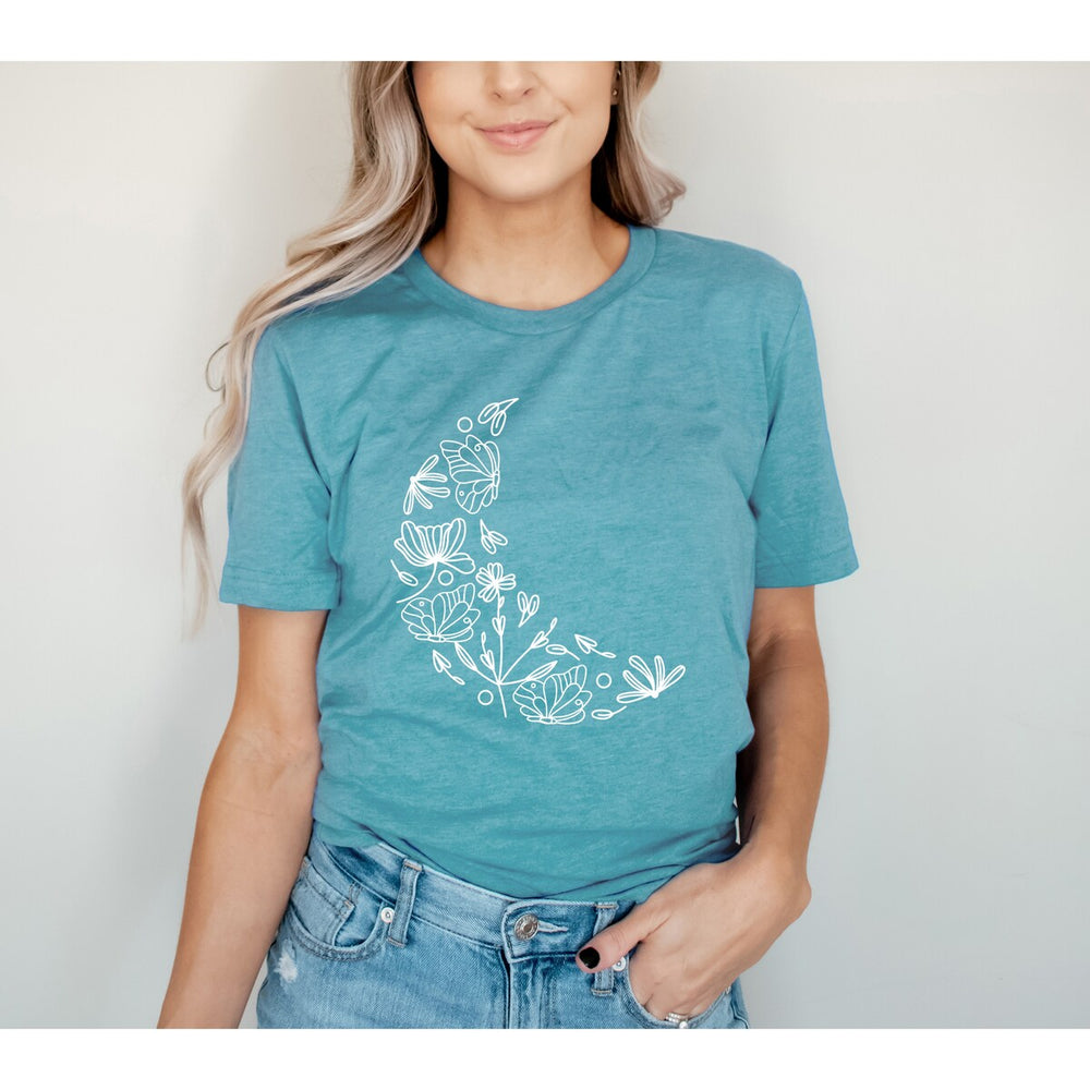 Floral Moon Short Sleeve Crewnneck Tee