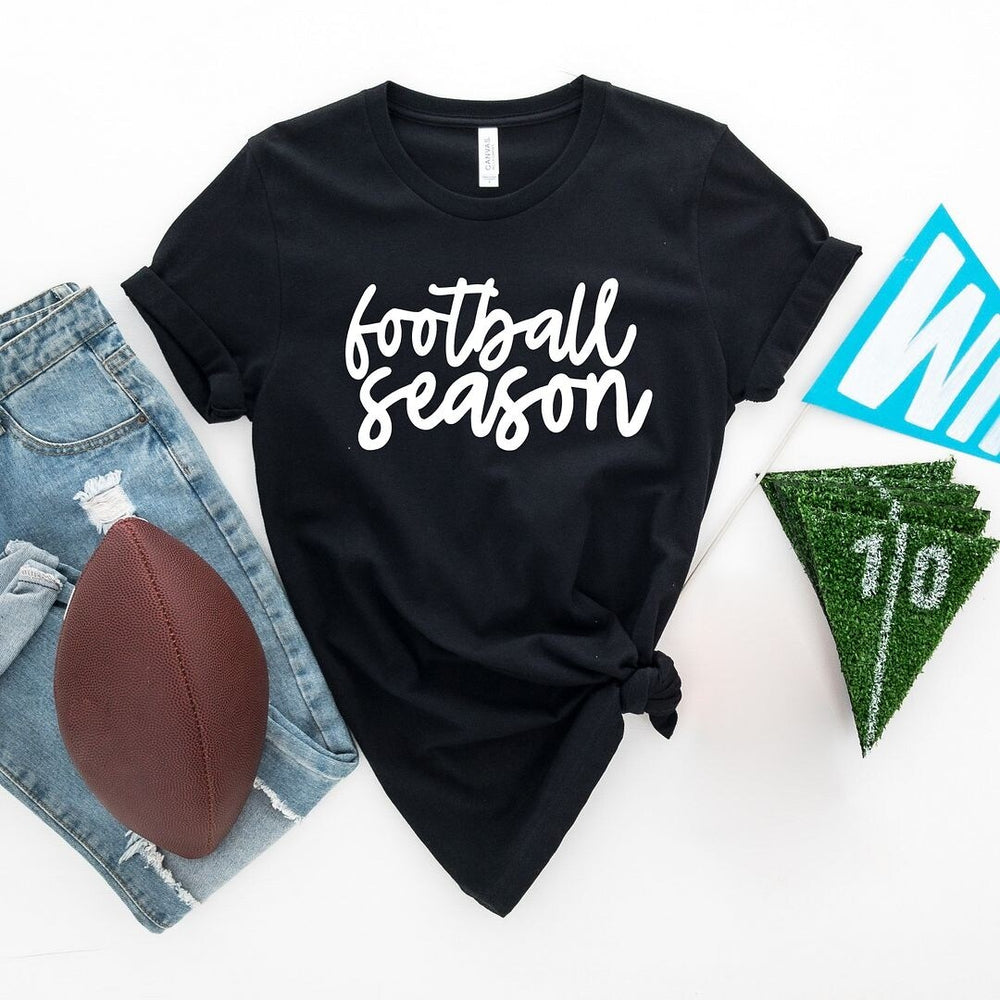 Football Season Cursive Short Sleeve Crewnneck Tee