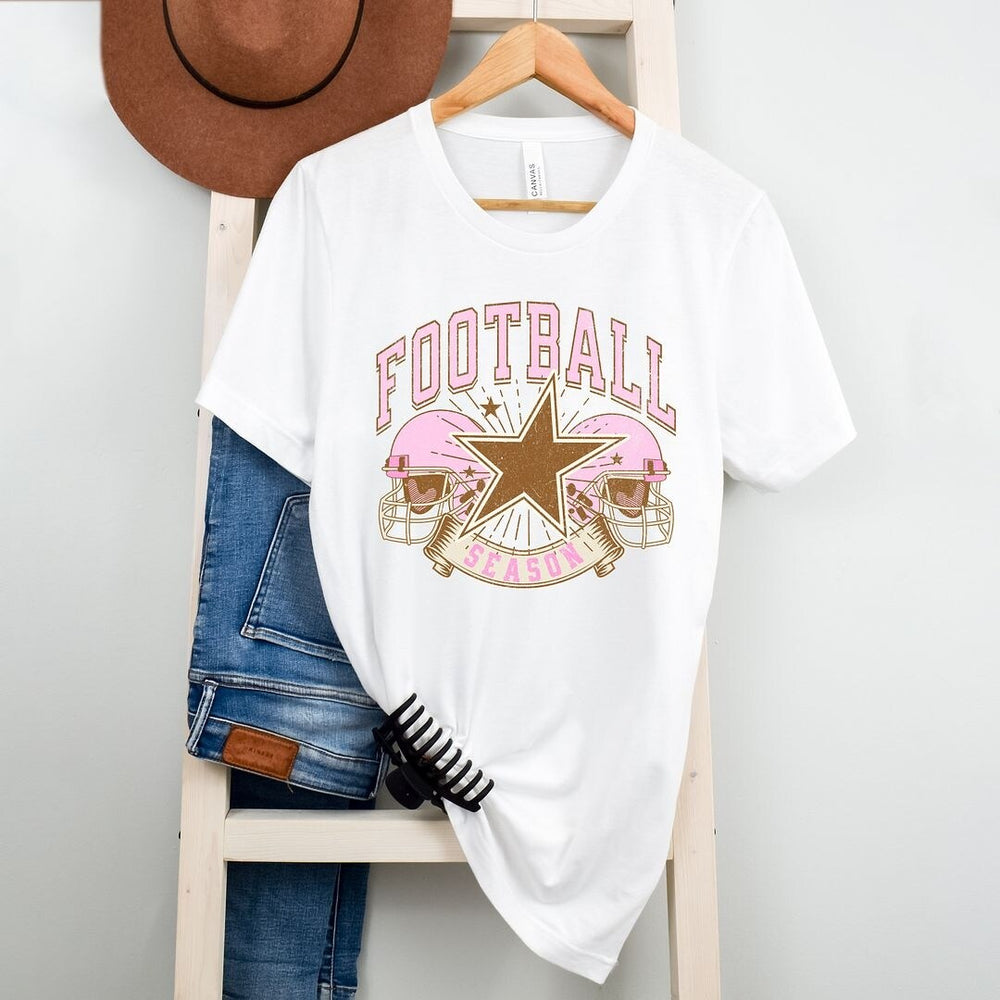 Football Season Pink Helmet Short Sleeve Crewnneck Tee