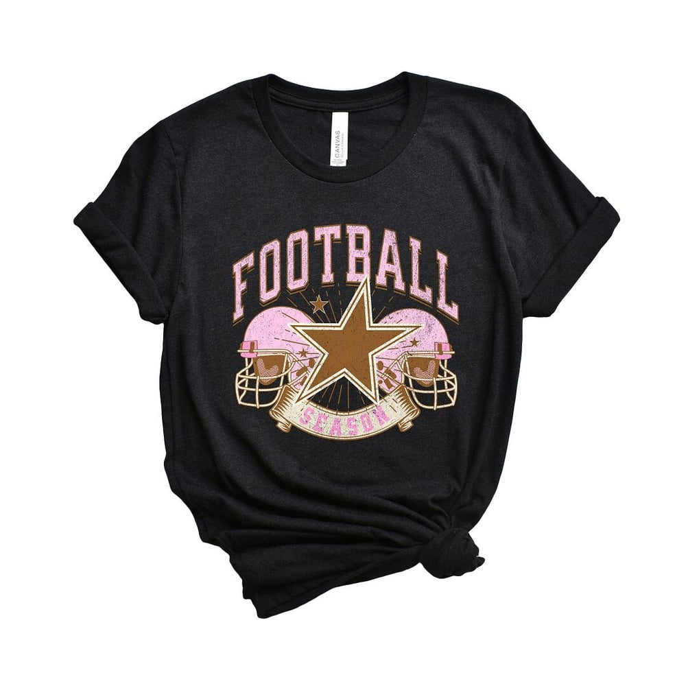 Football Season Pink Helmet Short Sleeve Crewnneck Tee