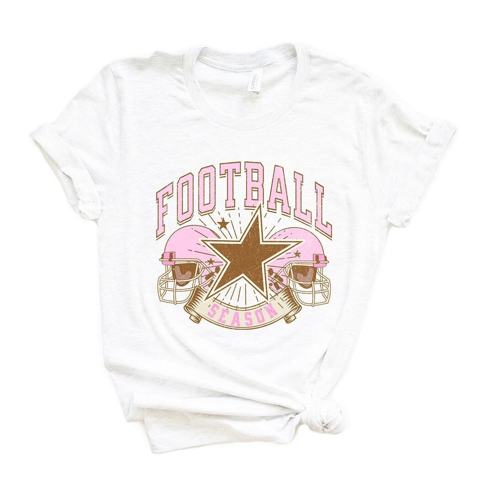 Football Season Pink Helmet Short Sleeve Crewnneck Tee