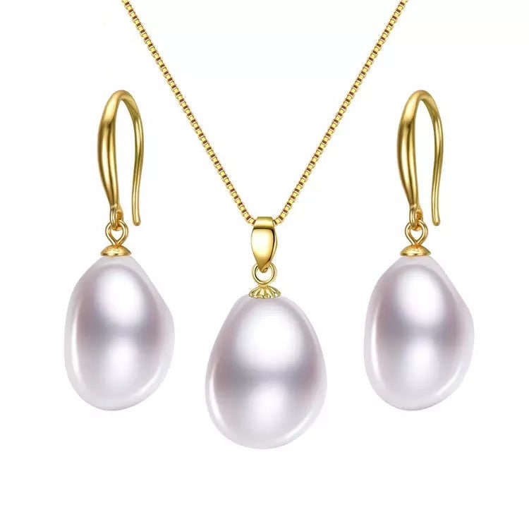 Freshwater Cultured Pearl & 24k Gold-Plated Pendant Necklace Set - White