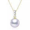 Freshwater Cultured Pearl & Cubic Zirconia Round Pendant Necklace - White