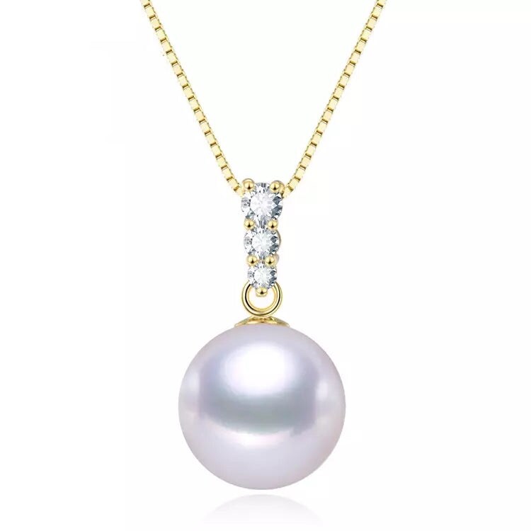 Freshwater Cultured Pearl & Cubic Zirconia Round Pendant Necklace - White