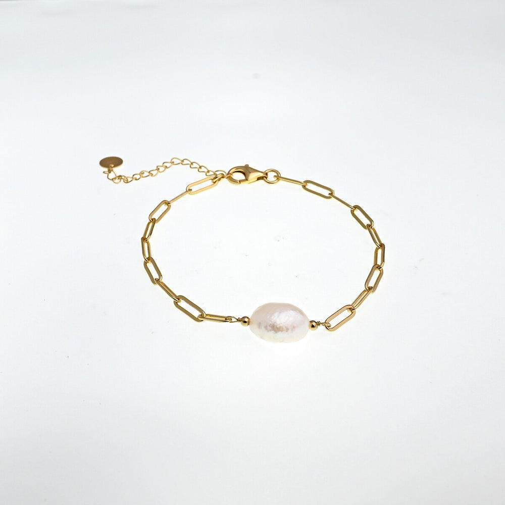 Freshwater Pearl 18K Gold-Plated Paper Clip Adjustable Bracelet