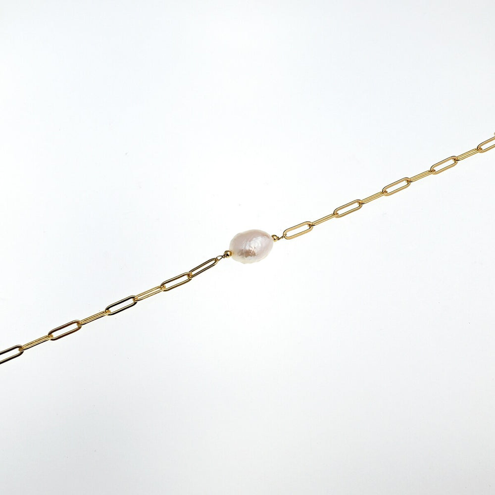 Freshwater Pearl 18K Gold-Plated Paper Clip Adjustable Bracelet