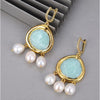 Freshwater Pearl Amazonite Statement Drop Earrings