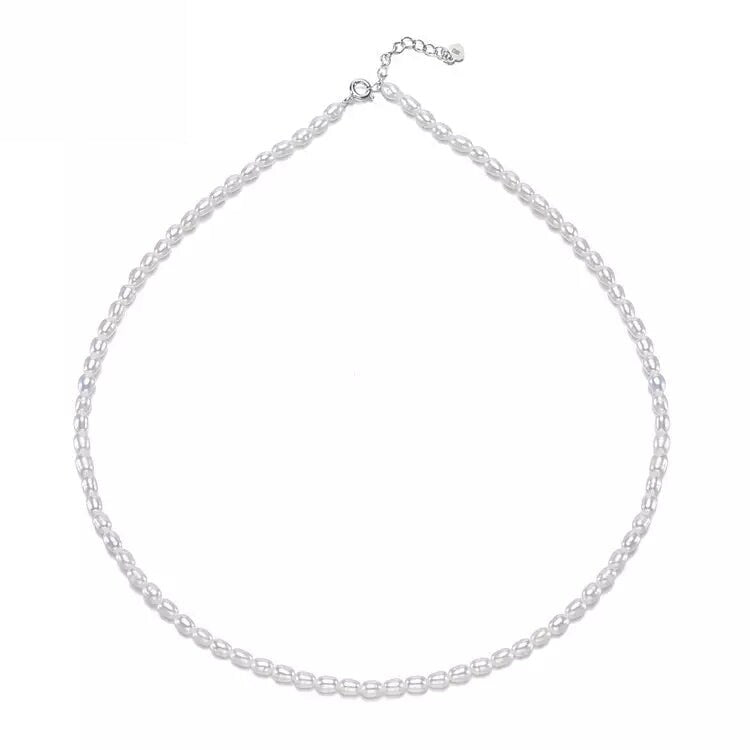 Freshwater Pearl Rice & Sterling Silver Choker Necklace - White