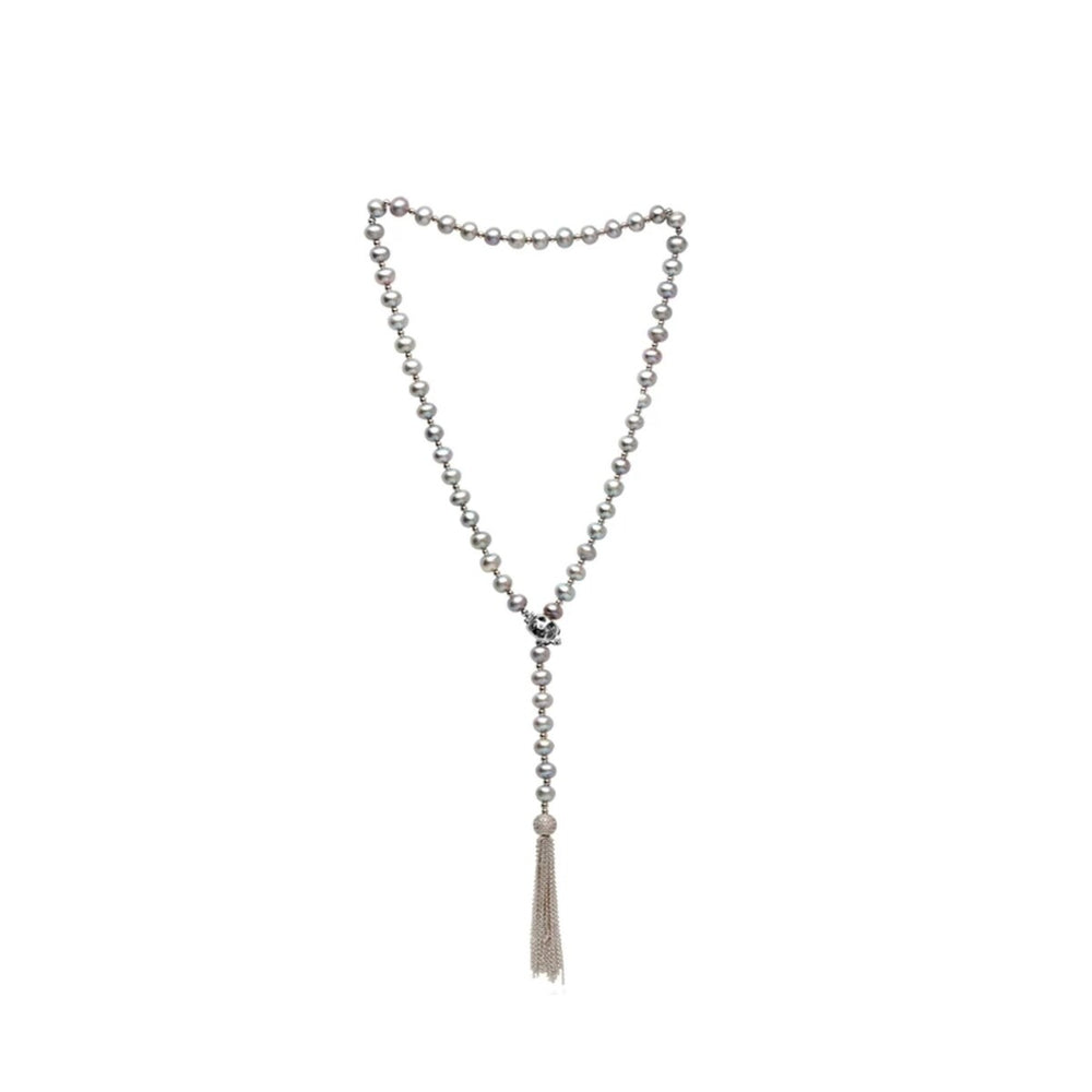 Freshwater Pearl & Sterling Silver Lariat Tassel Necklace - White