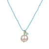 Freshwater Pearl and Aquamarine Beaded Adjustable Pendant Necklace