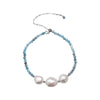 Freshwater Pearl and Aquamarine Beaded Bolo Bracelet in Sterling Silver