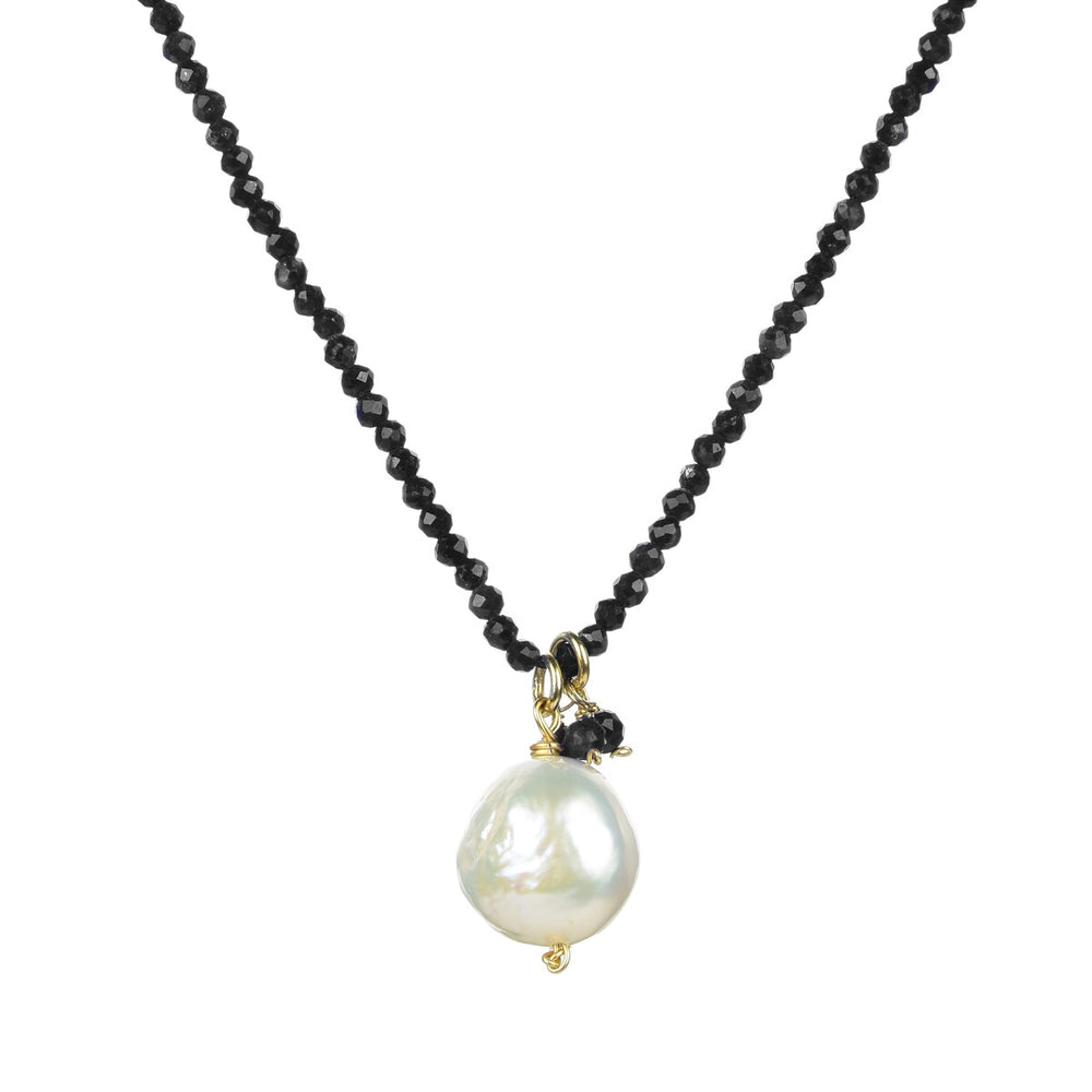 Freshwater Pearl and Black Spinel Beaded Adjustable Pendant Necklace