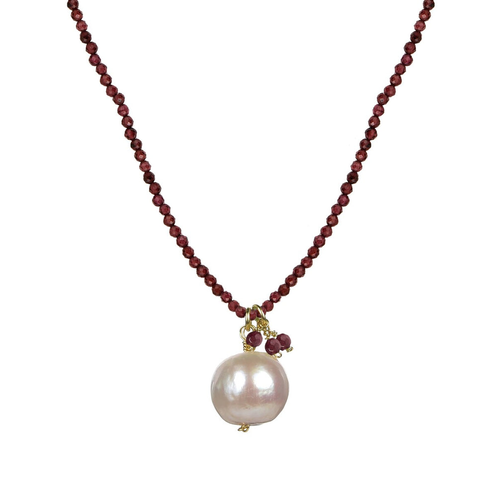 Freshwater Pearl and Garnet Beaded Pendant Necklace