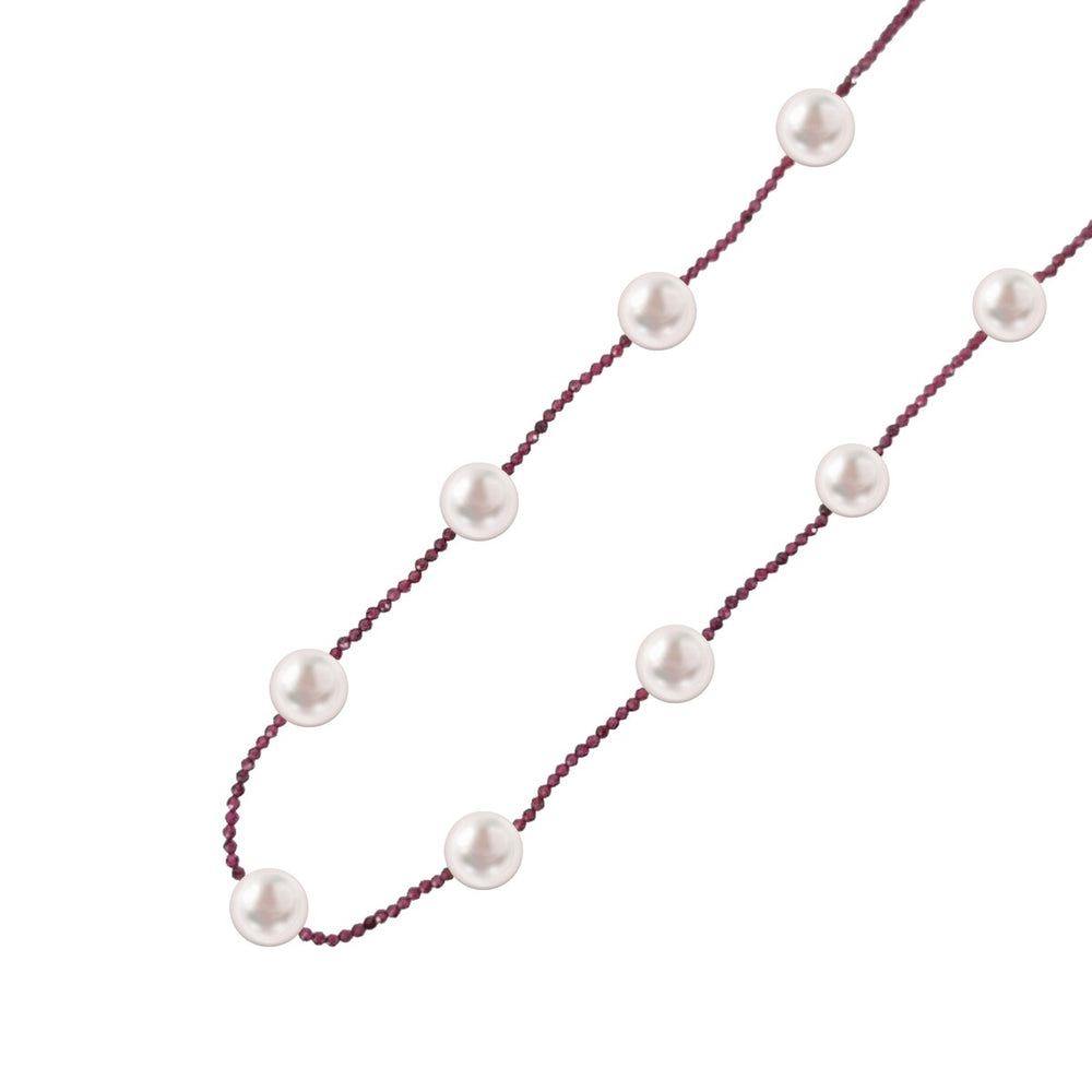 Freshwater Pearl and Garnet Beaded Station Necklace