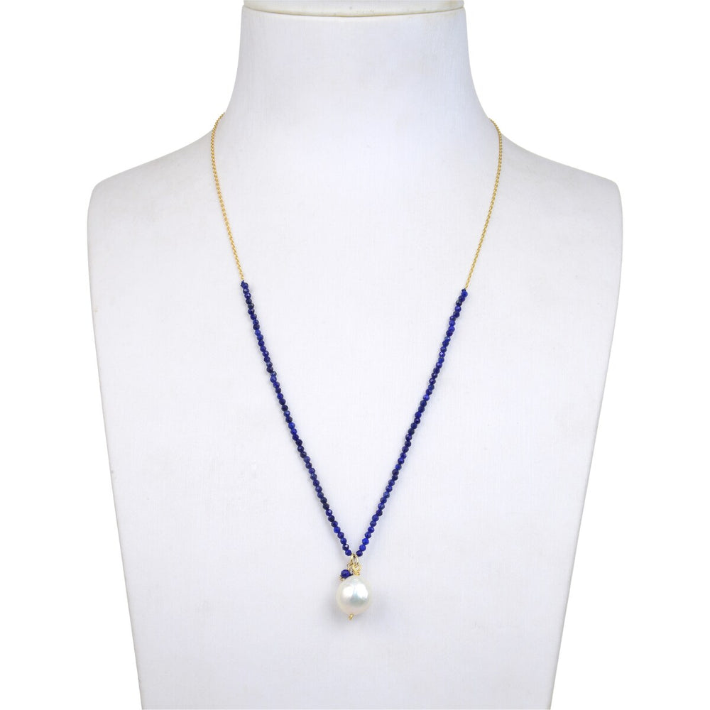 Freshwater Pearl and Lapis Beaded Pendant Necklace