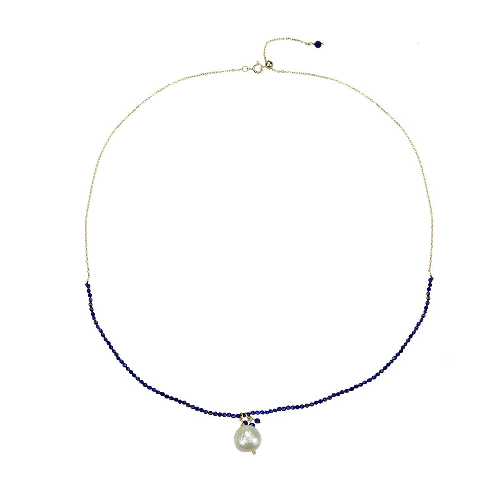 Freshwater Pearl and Lapis Beaded Pendant Necklace