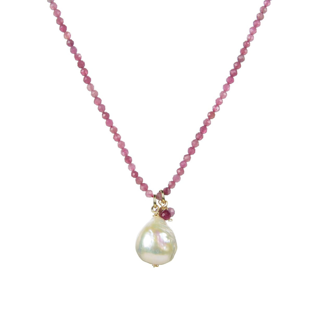 Freshwater Pearl and Tourmaline Beaded Pendant Necklace