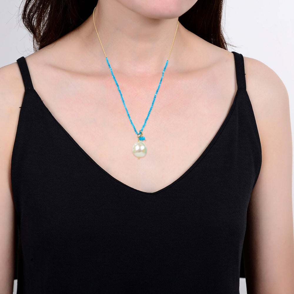 Freshwater Pearl and Turquoise Adjustable Pendant Necklace