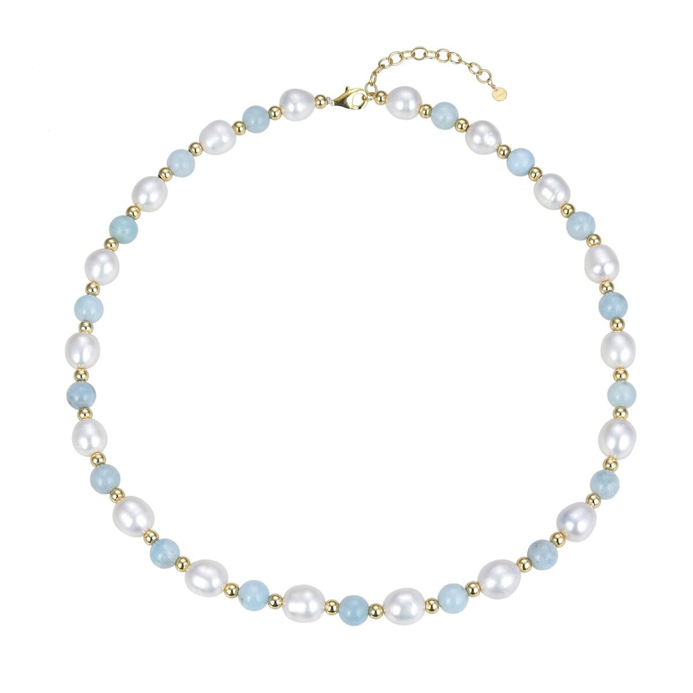 Freshwater Pearl with Aquamarine Beaded Necklace