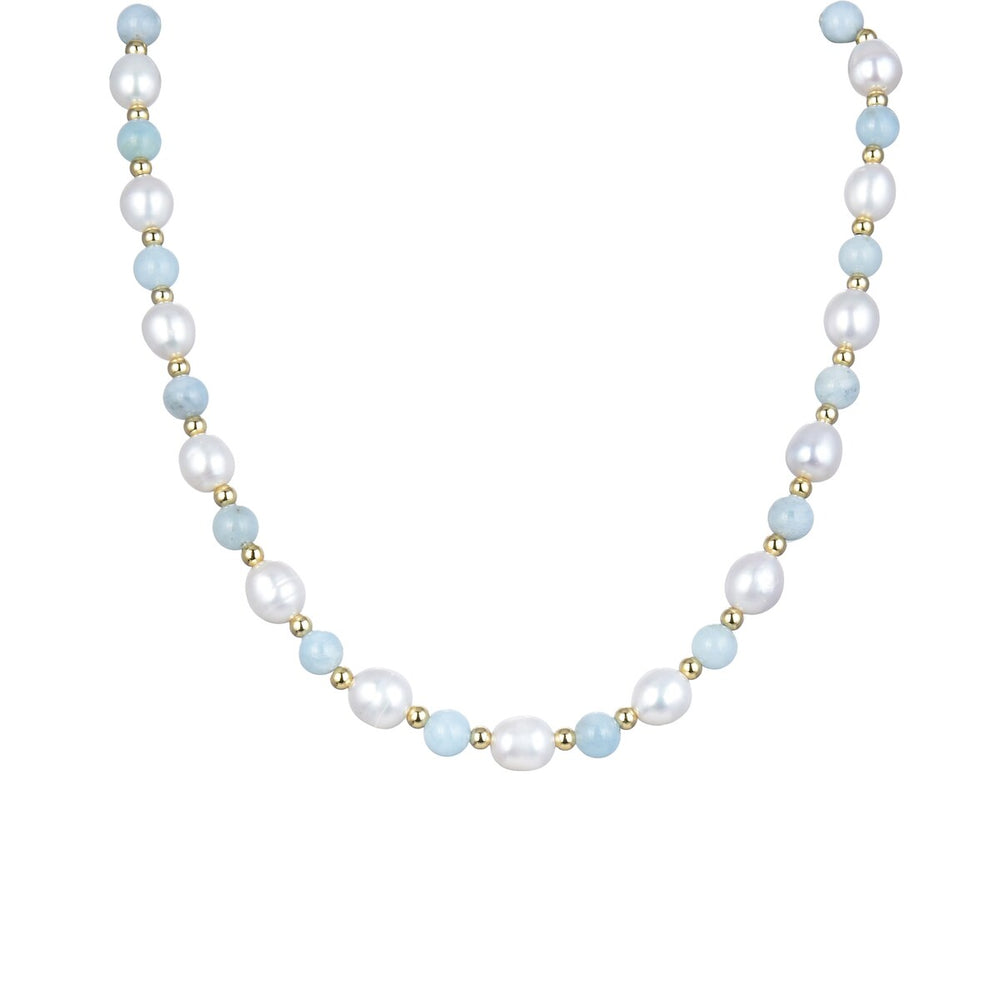 Freshwater Pearl with Aquamarine Beaded Necklace