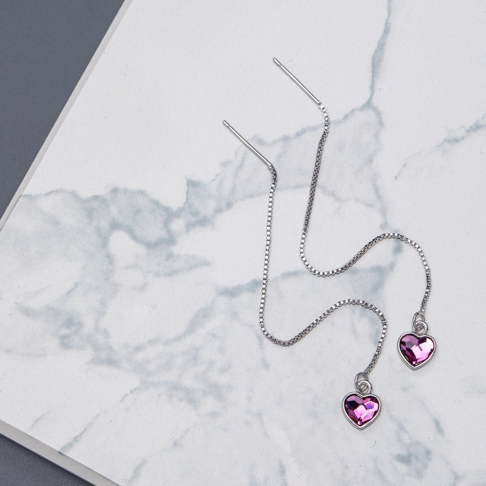 Fuchsia Swarovski Crystal Heart Threader Earrings