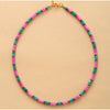 Fuschia & Green Beaded Necklace - White