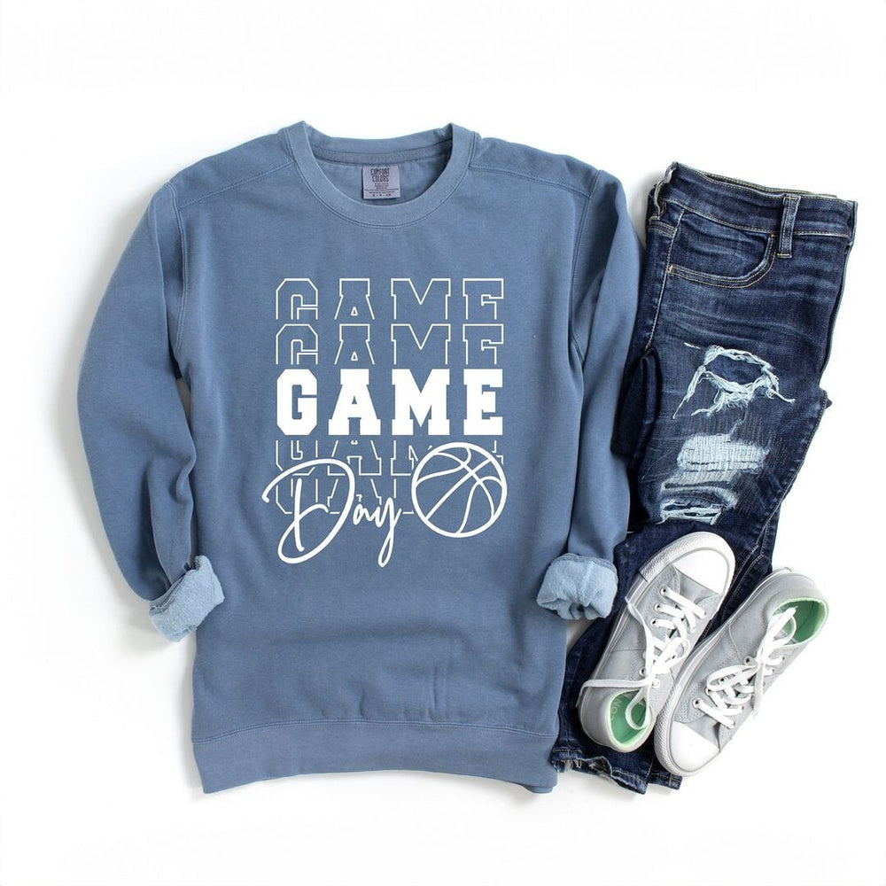 Game Day Stacked Basketball Garment Dyed Sweatshirt