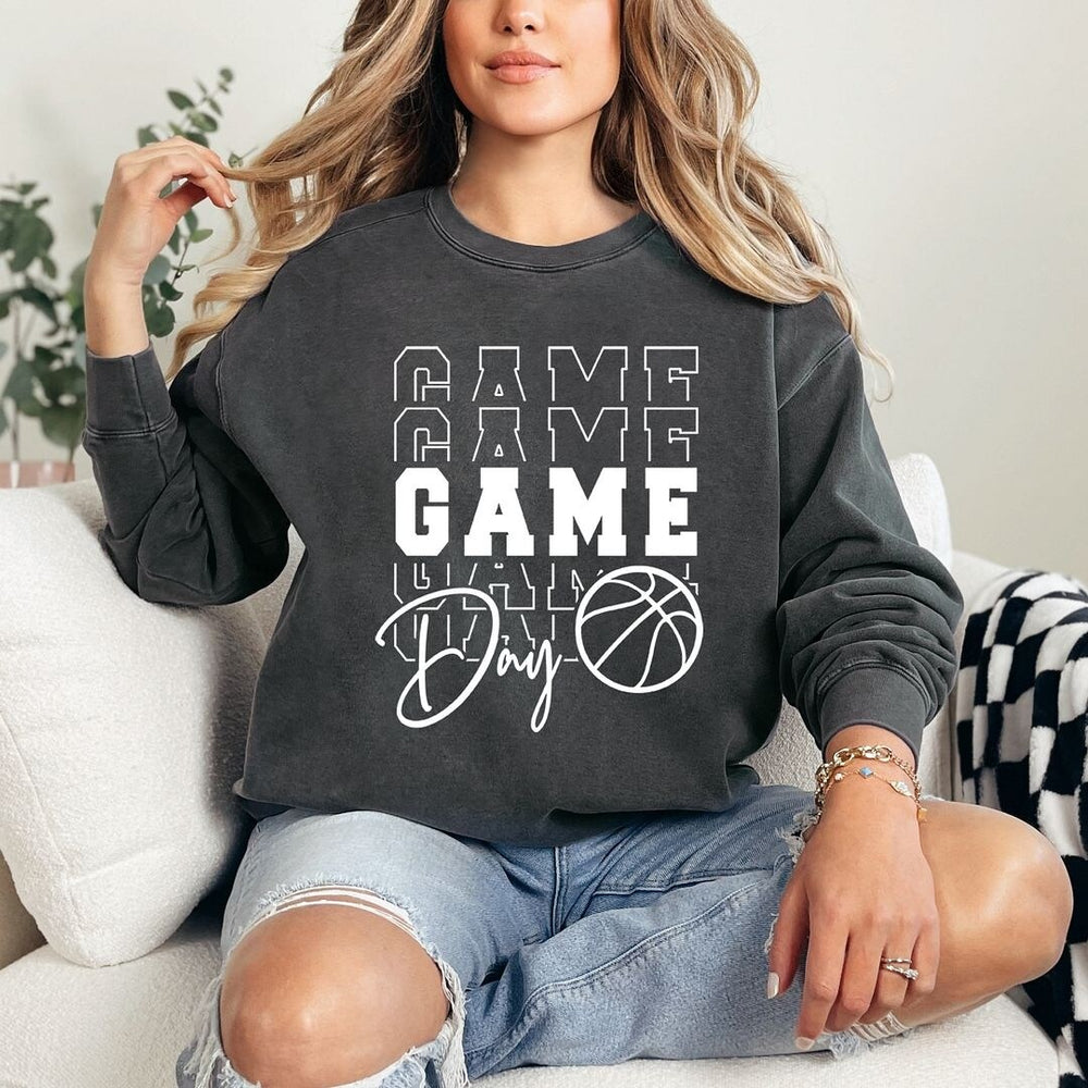 Game Day Stacked Basketball Garment Dyed Sweatshirt