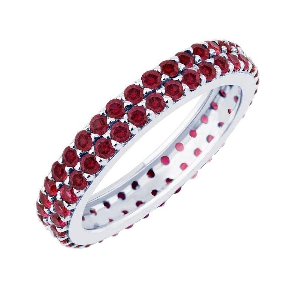 Garnet Sterling Silver Two Row Eternity Band Ring