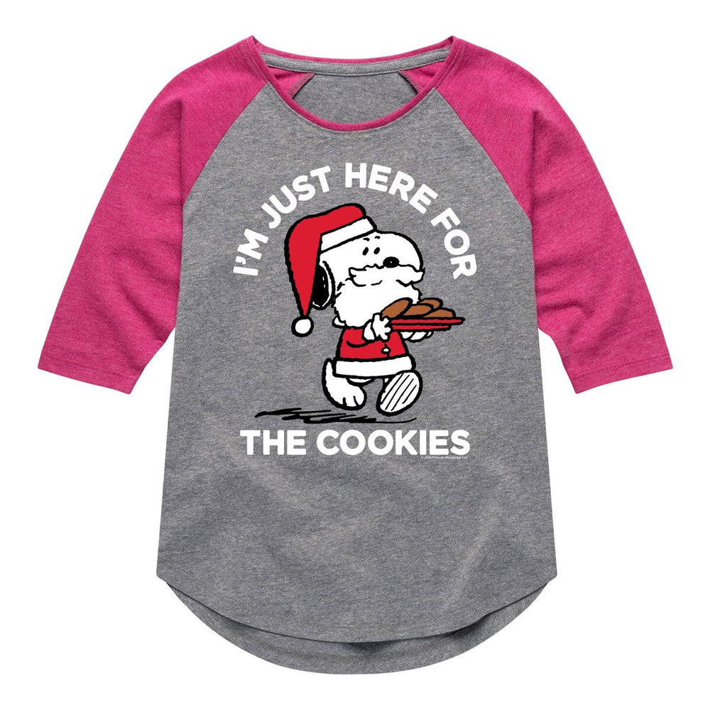 Girls Peanuts Just Here For The Cookies Raglan