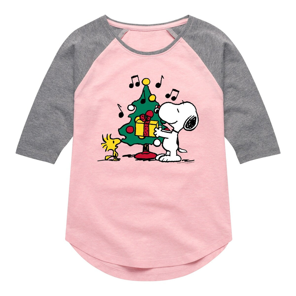 Girls Peanuts Snoopy Christmas Tree Raglan