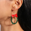 Glittery Christmas Wreath with Red Bow Drop Earrings