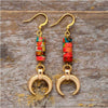 Gold And Red Howlite Gemstone Crescent Drop Earrings