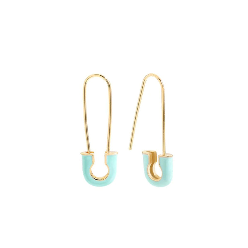 Gold And Turquoise Enamel Safety Pin Earring