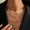 Gold Curb Chain Link Layered Necklace - White