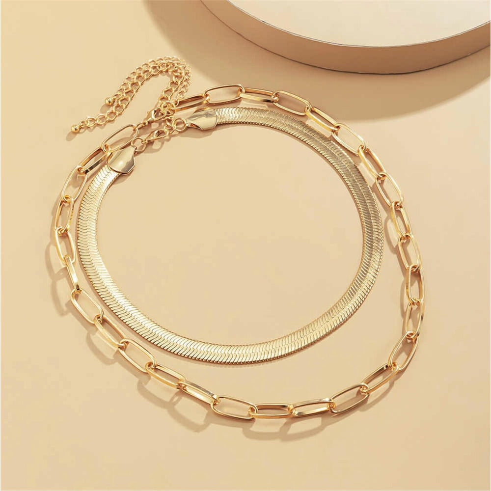 Gold Curb Chain Link Layered Necklace - White