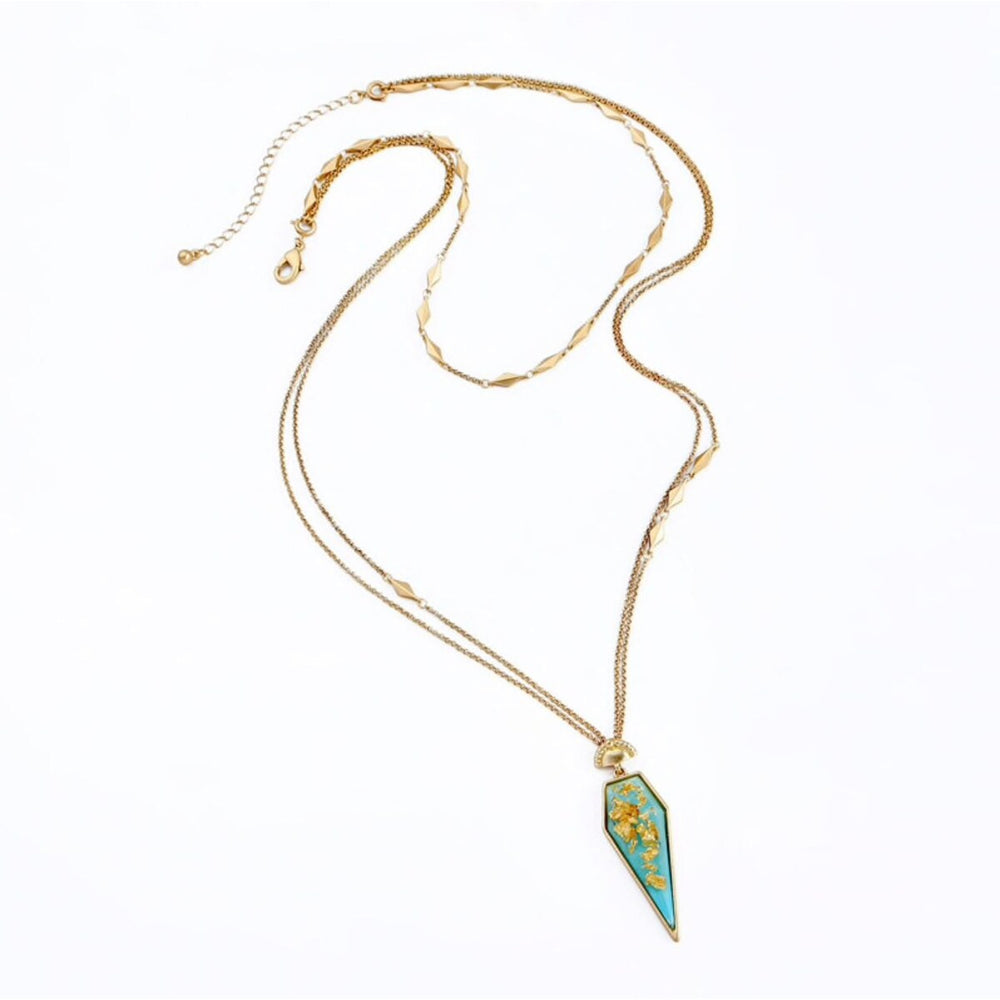 Gold Flake Turquoise Spike Pendant Necklace - White