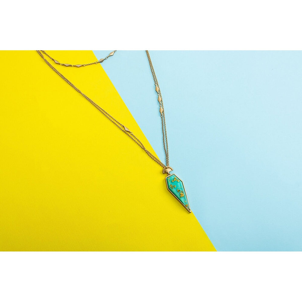 Gold Flake Turquoise Spike Pendant Necklace - White