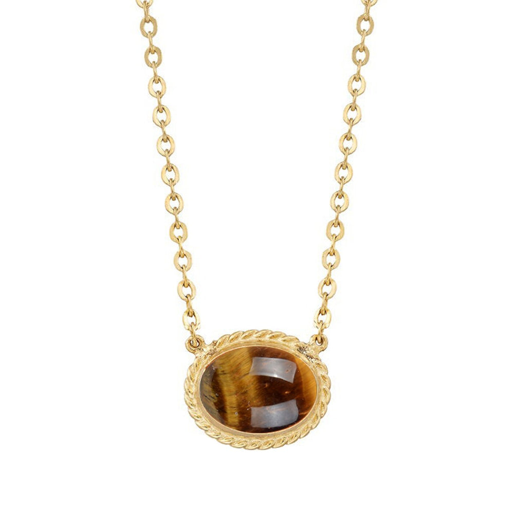 Gold Over Sterling Silver 2.20Ct Tiger Eye Solitaire Necklace