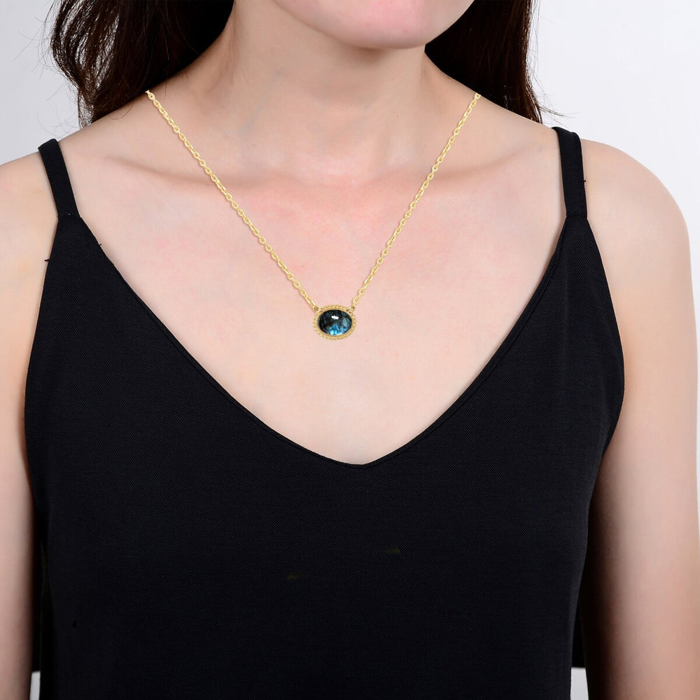 Gold Over Sterling Silver 2.20ct Labradorite Solitaire Necklace