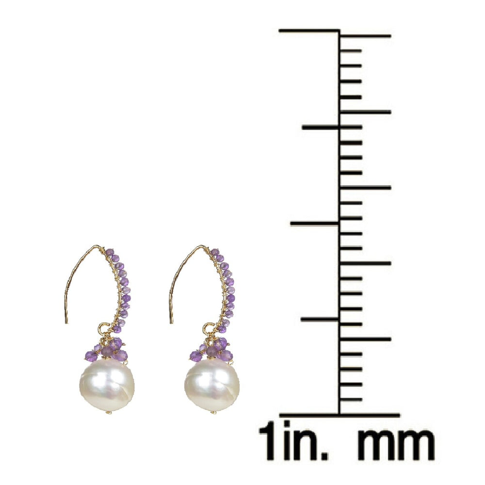 Gold Over Sterling Silver Amethyst and Pearl Dangle Earrings