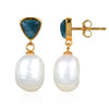 Gold Over Sterling Silver Freshwater Pearl and Apatite Dangle Earrings