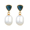 Gold Over Sterling Silver Freshwater Pearl and Apatite Dangle Earrings